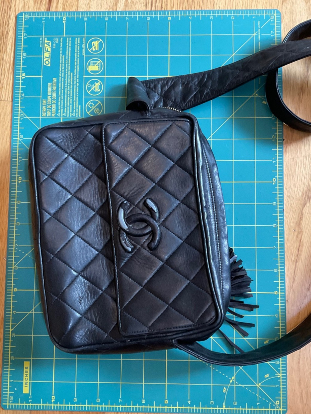 Vintage Chanel Quilted Lambskin Leather Camera Bag with Tassel — Black